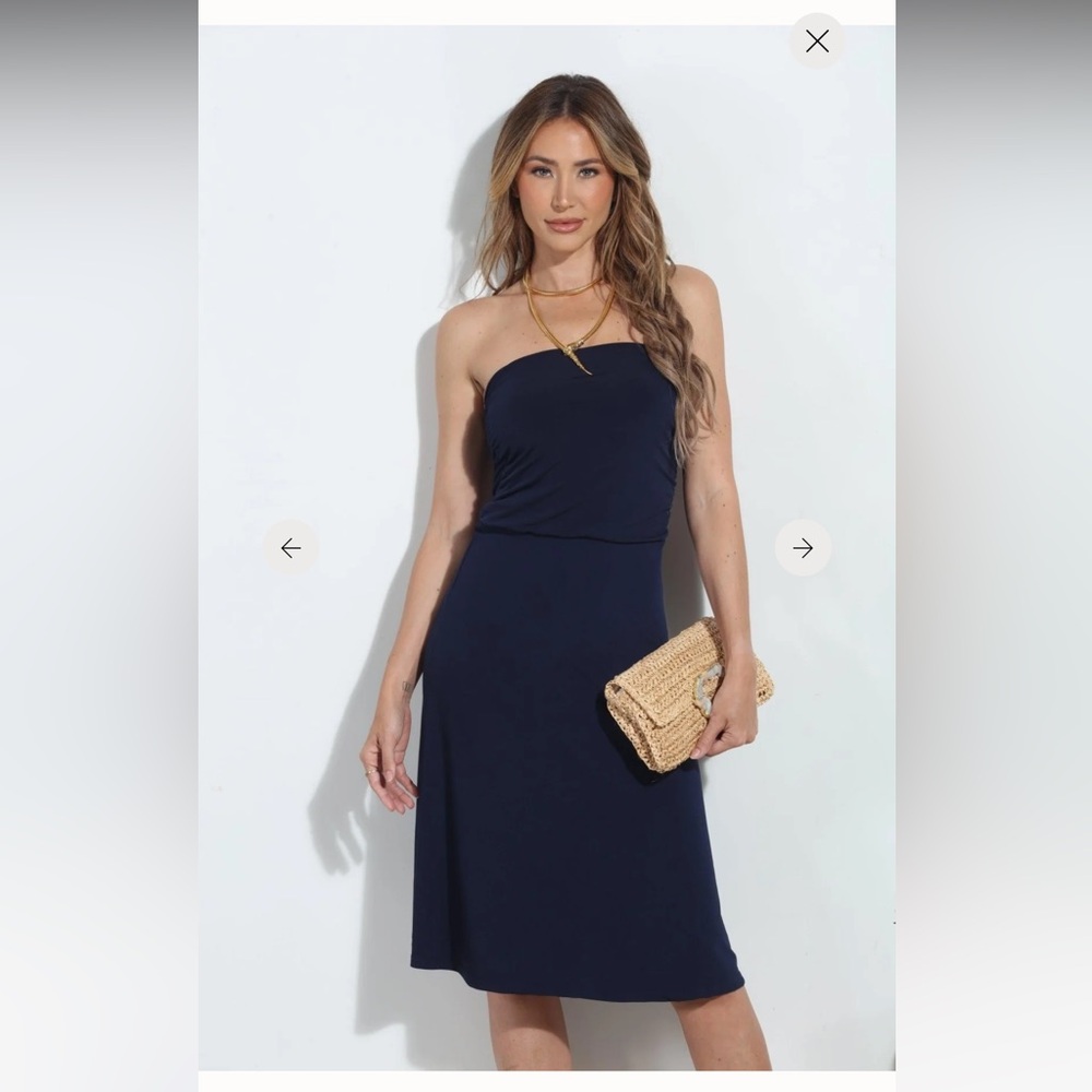 Veronica M women’s Sz XL navy blue strapless dress